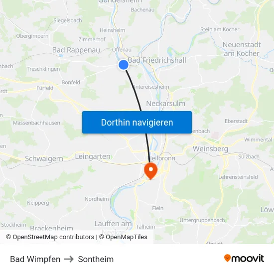 Bad Wimpfen to Sontheim map