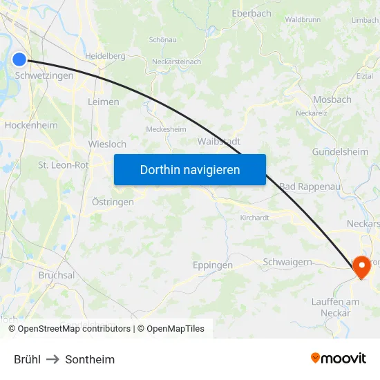 Brühl to Sontheim map