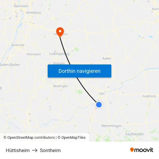 Hüttisheim to Sontheim map