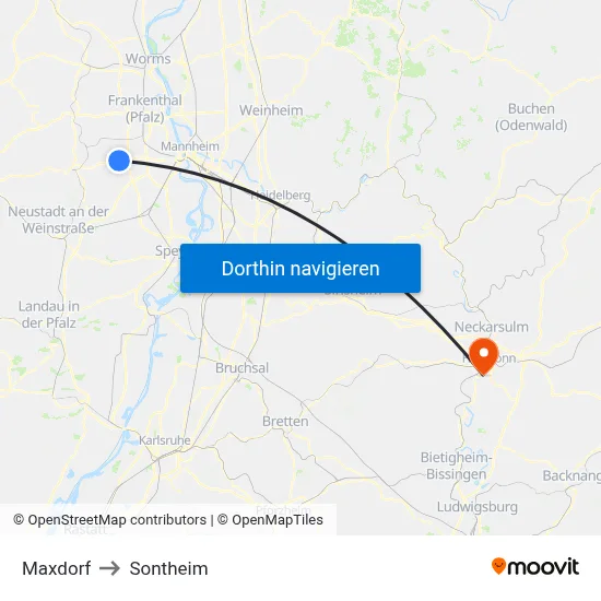 Maxdorf to Sontheim map