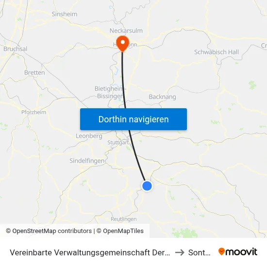 Vereinbarte Verwaltungsgemeinschaft Der Stadt Nürtingen to Sontheim map