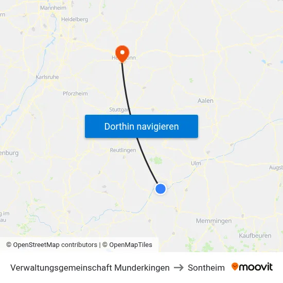 Verwaltungsgemeinschaft Munderkingen to Sontheim map