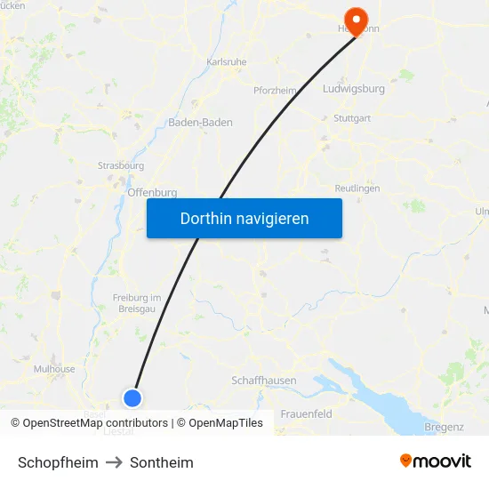 Schopfheim to Sontheim map