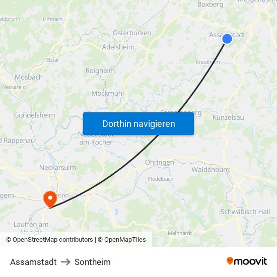 Assamstadt to Sontheim map