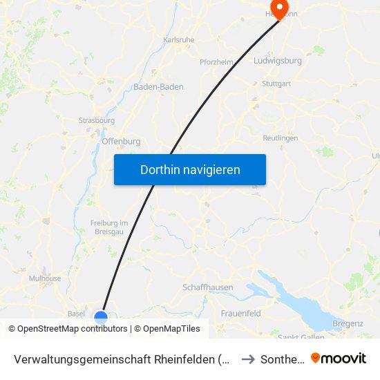 Verwaltungsgemeinschaft Rheinfelden (Baden) to Sontheim map