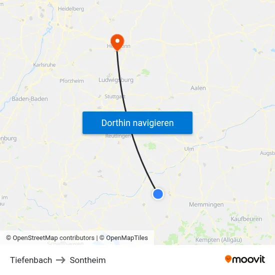 Tiefenbach to Sontheim map