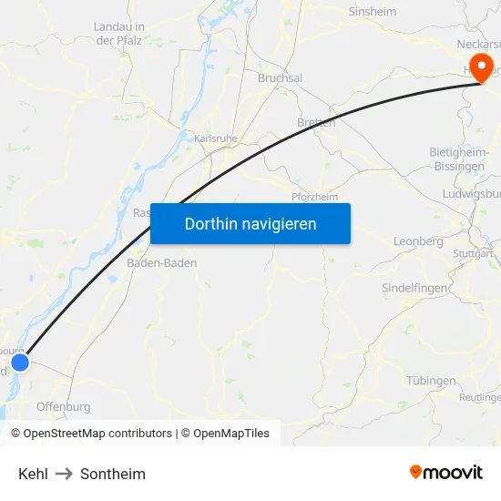 Kehl to Sontheim map
