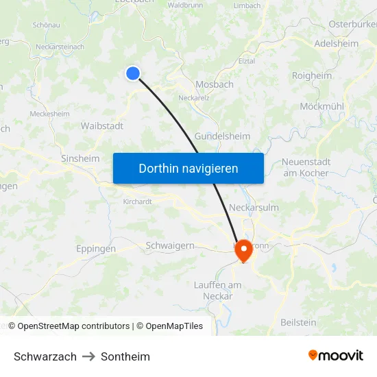 Schwarzach to Sontheim map