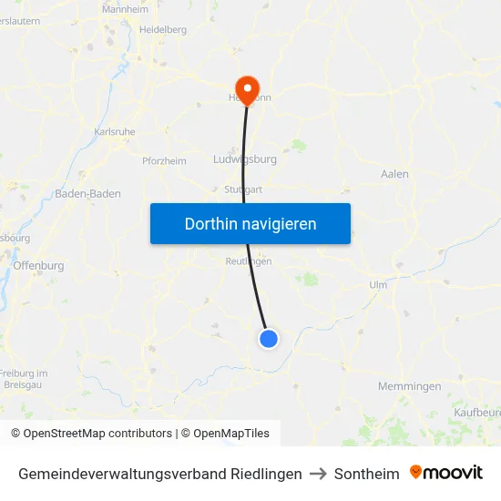 Gemeindeverwaltungsverband Riedlingen to Sontheim map
