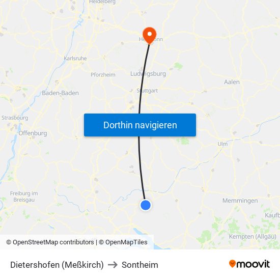 Dietershofen (Meßkirch) to Sontheim map