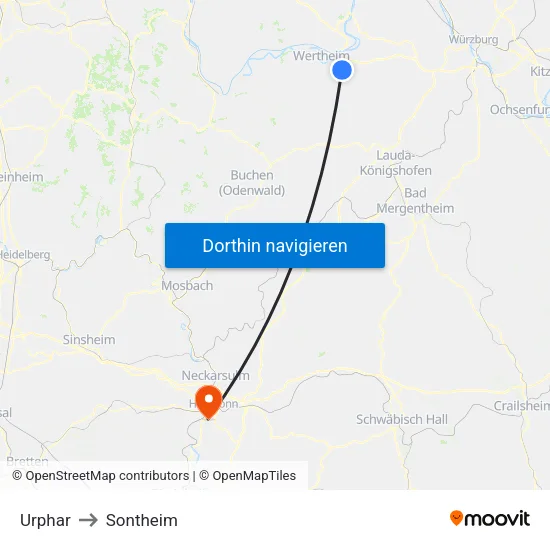 Urphar to Sontheim map