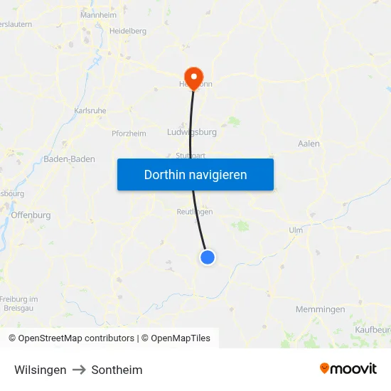 Wilsingen to Sontheim map