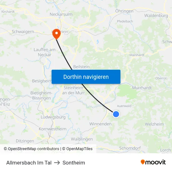 Allmersbach Im Tal to Sontheim map
