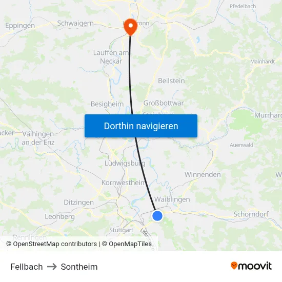Fellbach to Sontheim map