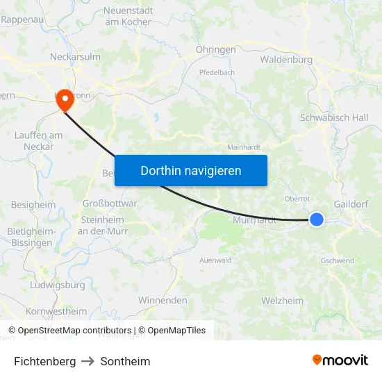 Fichtenberg to Sontheim map