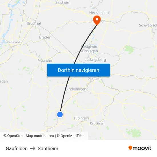 Gäufelden to Sontheim map