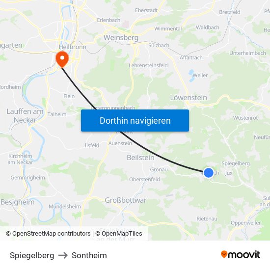 Spiegelberg to Sontheim map