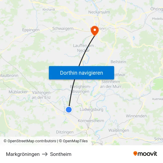 Markgröningen to Sontheim map