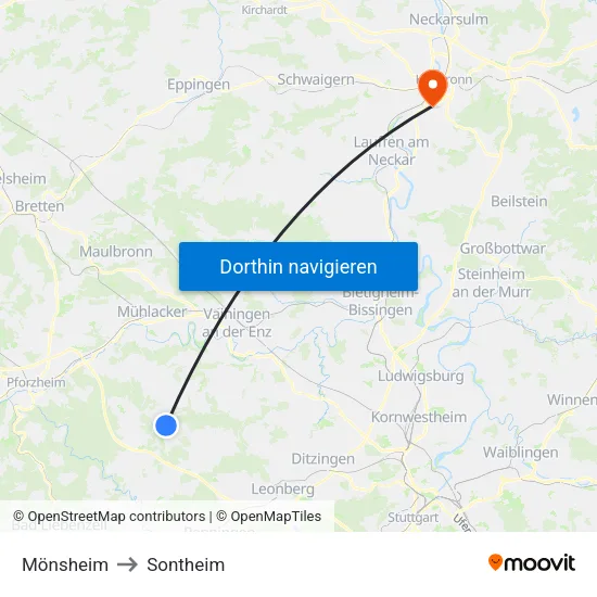 Mönsheim to Sontheim map