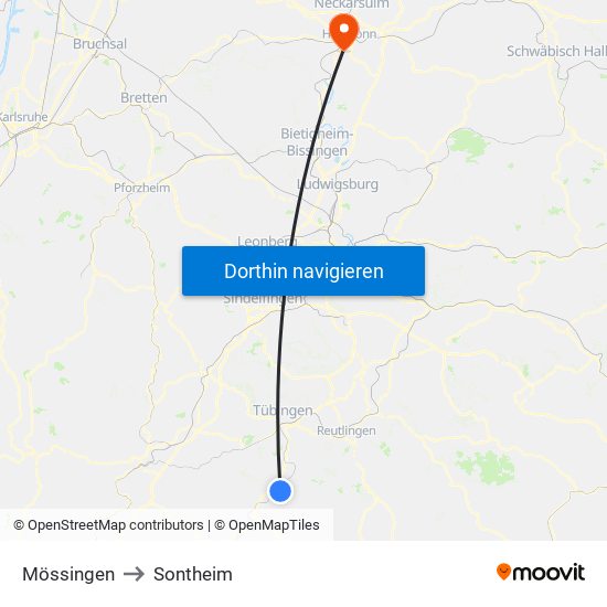 Mössingen to Sontheim map