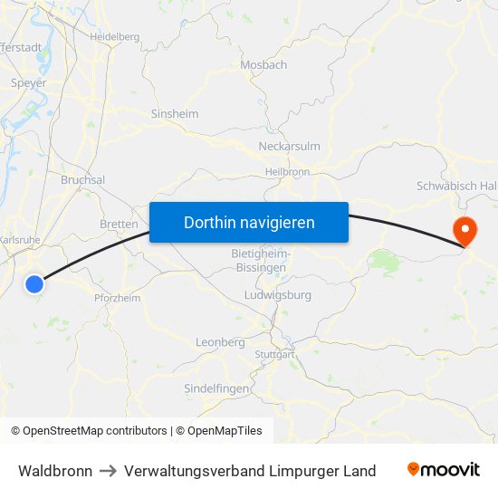 Waldbronn to Verwaltungsverband Limpurger Land map