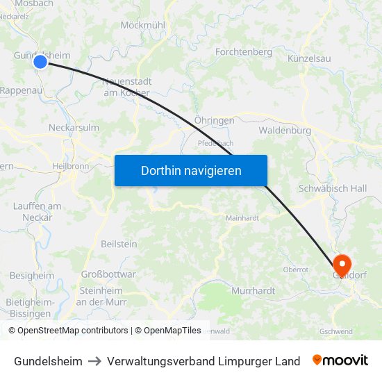 Gundelsheim to Verwaltungsverband Limpurger Land map