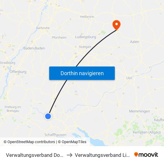Verwaltungsverband Donaueschingen to Verwaltungsverband Limpurger Land map
