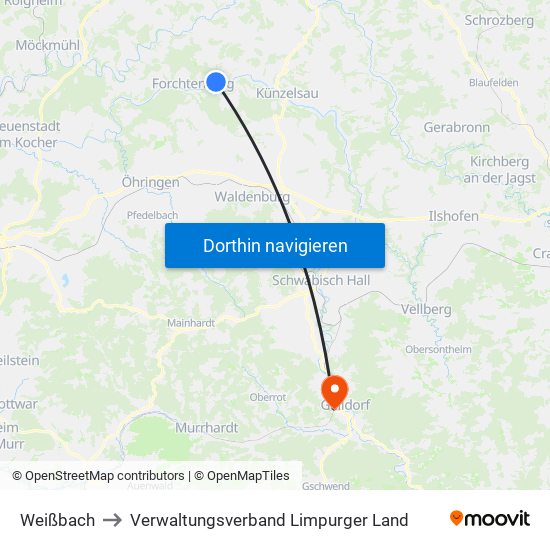 Weißbach to Verwaltungsverband Limpurger Land map