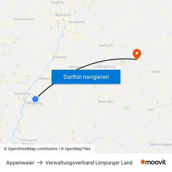 Appenweier to Verwaltungsverband Limpurger Land map