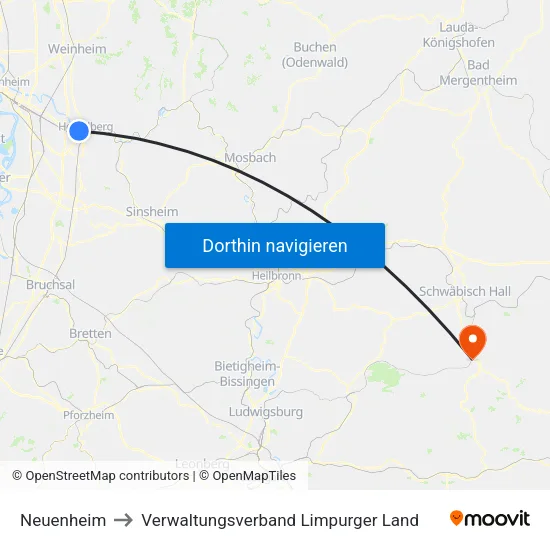 Neuenheim to Verwaltungsverband Limpurger Land map