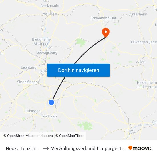 Neckartenzlingen to Verwaltungsverband Limpurger Land map