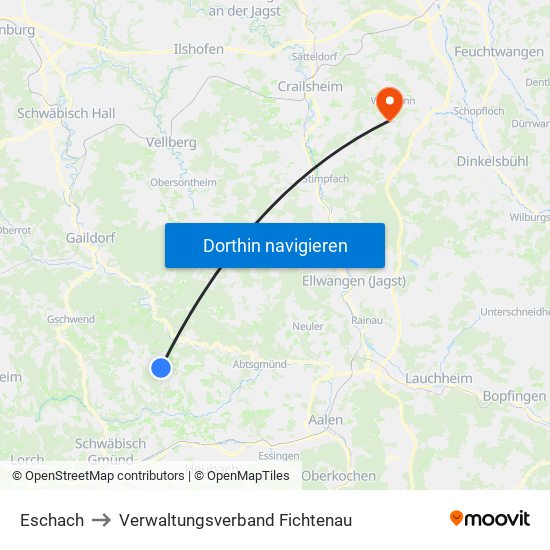 Eschach to Verwaltungsverband Fichtenau map