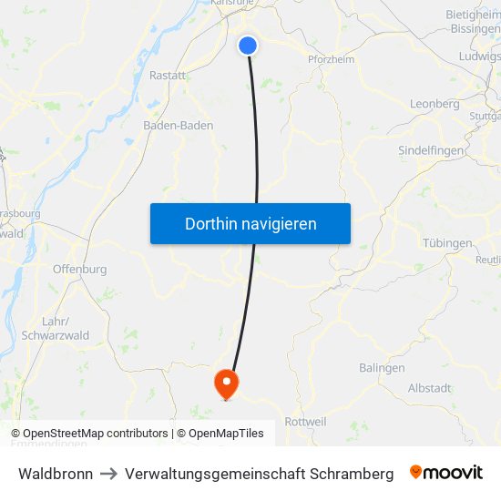 Waldbronn to Verwaltungsgemeinschaft Schramberg map