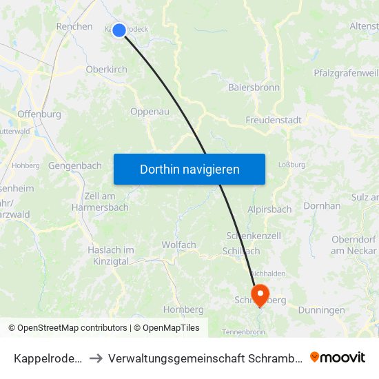 Kappelrodeck to Verwaltungsgemeinschaft Schramberg map