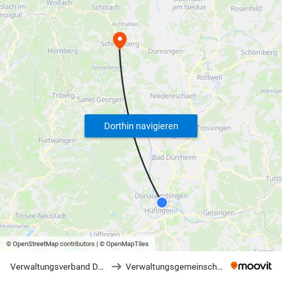 Verwaltungsverband Donaueschingen to Verwaltungsgemeinschaft Schramberg map
