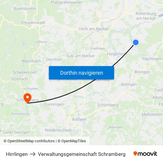 Hirrlingen to Verwaltungsgemeinschaft Schramberg map