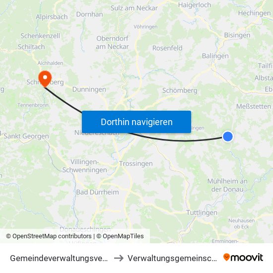 Gemeindeverwaltungsverband Meßstetten to Verwaltungsgemeinschaft Schramberg map