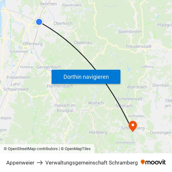 Appenweier to Verwaltungsgemeinschaft Schramberg map