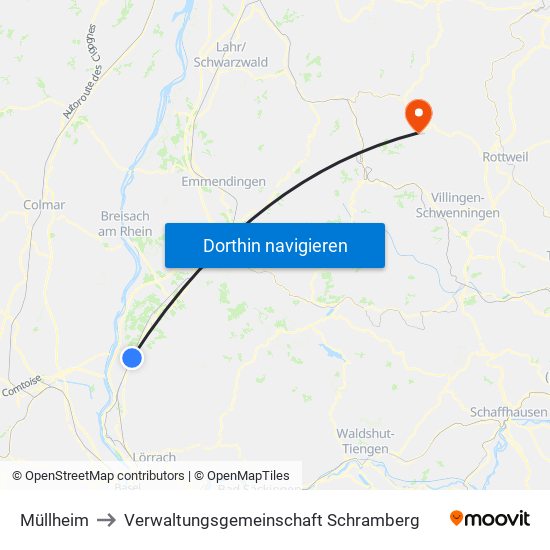Müllheim to Verwaltungsgemeinschaft Schramberg map
