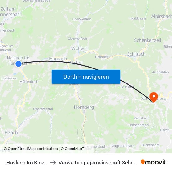 Haslach Im Kinzigtal to Verwaltungsgemeinschaft Schramberg map