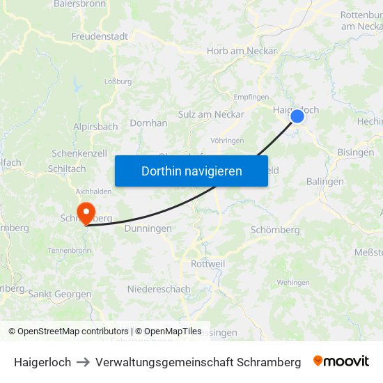 Haigerloch to Verwaltungsgemeinschaft Schramberg map
