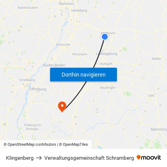 Klingenberg to Verwaltungsgemeinschaft Schramberg map