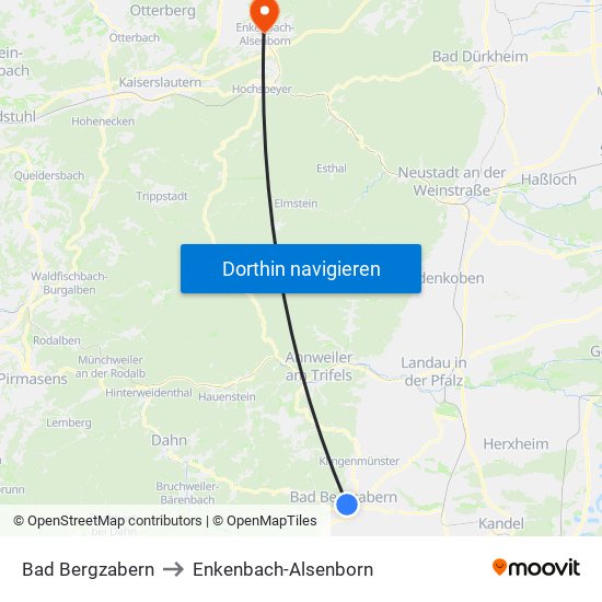 Bad Bergzabern to Enkenbach-Alsenborn map