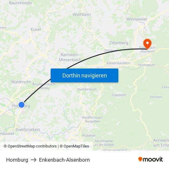 Homburg to Enkenbach-Alsenborn map