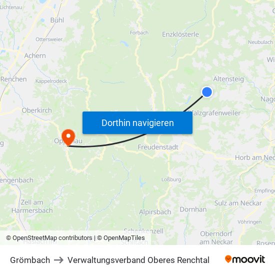 Grömbach to Verwaltungsverband Oberes Renchtal map