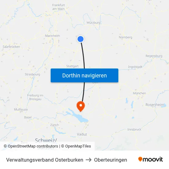 Verwaltungsverband Osterburken to Oberteuringen map