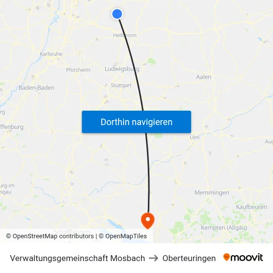 Verwaltungsgemeinschaft Mosbach to Oberteuringen map