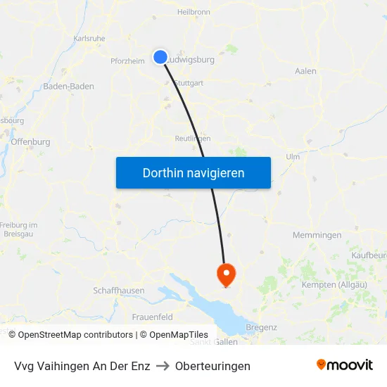 Vvg Vaihingen An Der Enz to Oberteuringen map