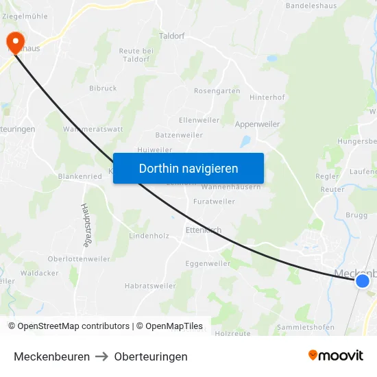 Meckenbeuren to Oberteuringen map
