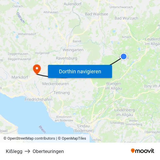 Kißlegg to Oberteuringen map